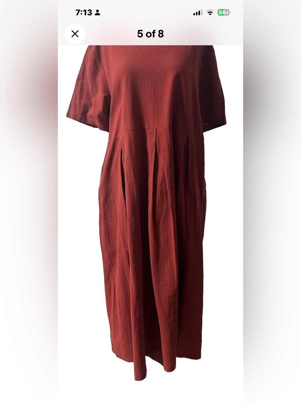 Women's Rust Red Midi Dress - Relaxed Pleated Design